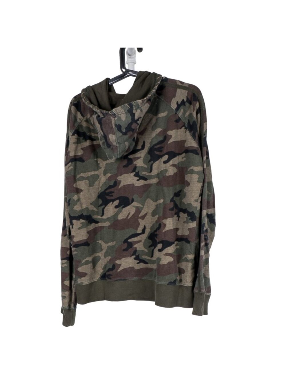 Camo Hoodie Jacket L Womens Green Full Zip Embroidered Stitching Cotton - Picture 5 of 5